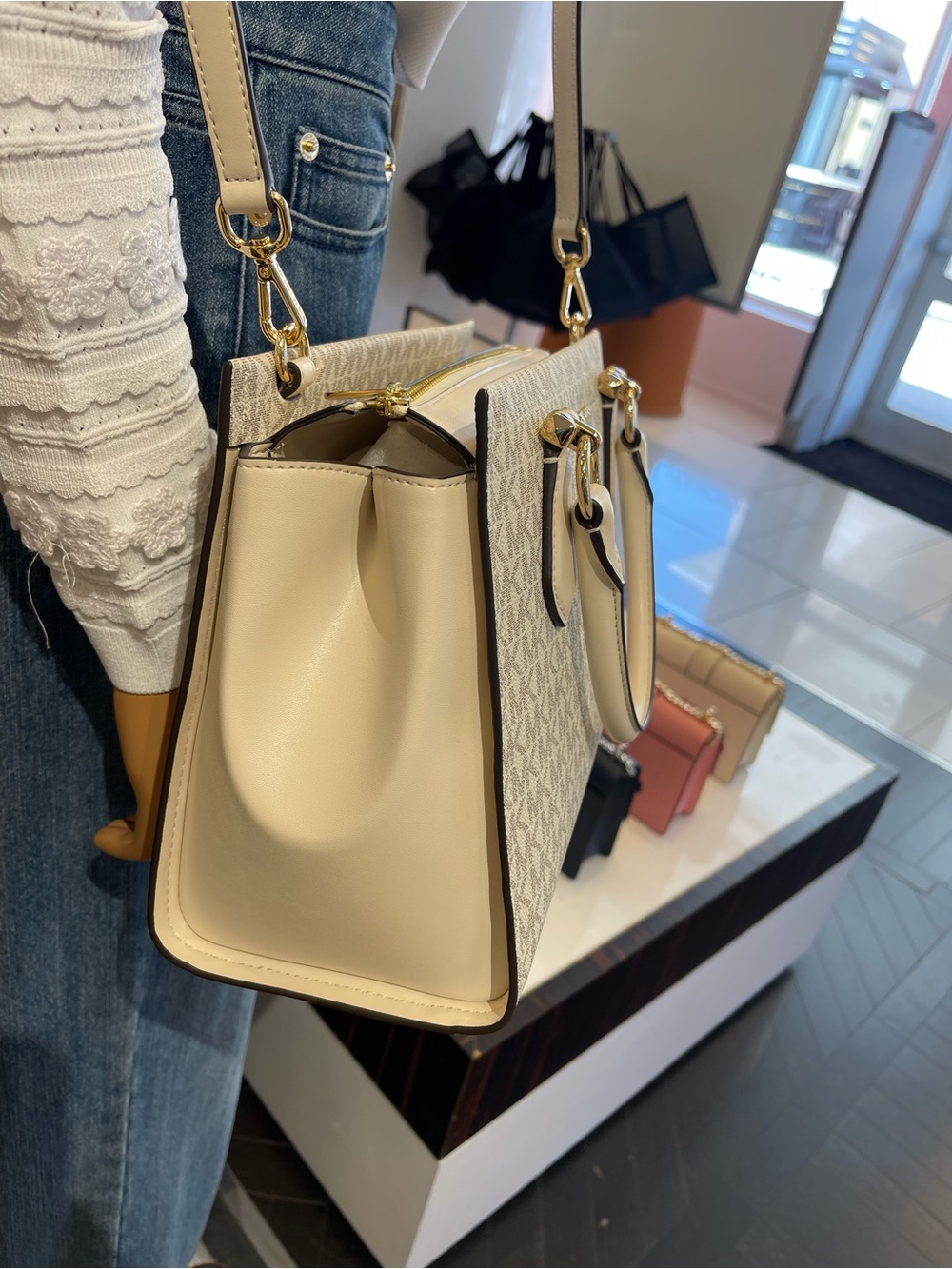 MICHAEL KORS Marilyn Md Embellished Signature Logo Satchel
Lt Cream Multi 
NWT - Picture 8 of 16